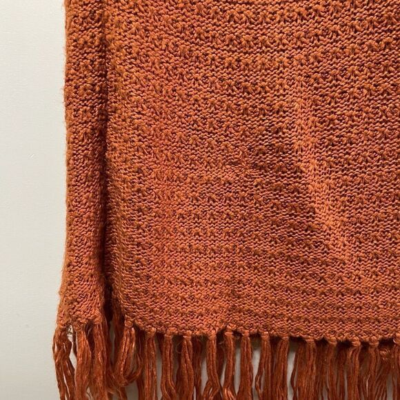 PAMELA LOVE Sweater Dress Womens XS Orange Fringe Long Sleeve Knit Midi Lined - Picture 10 of 11